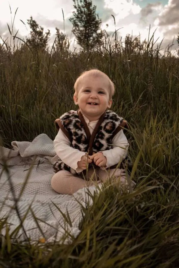 Wollen bodywarmer panter