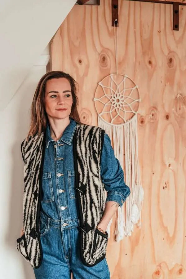 Wollen bodywarmer zebra volwassen